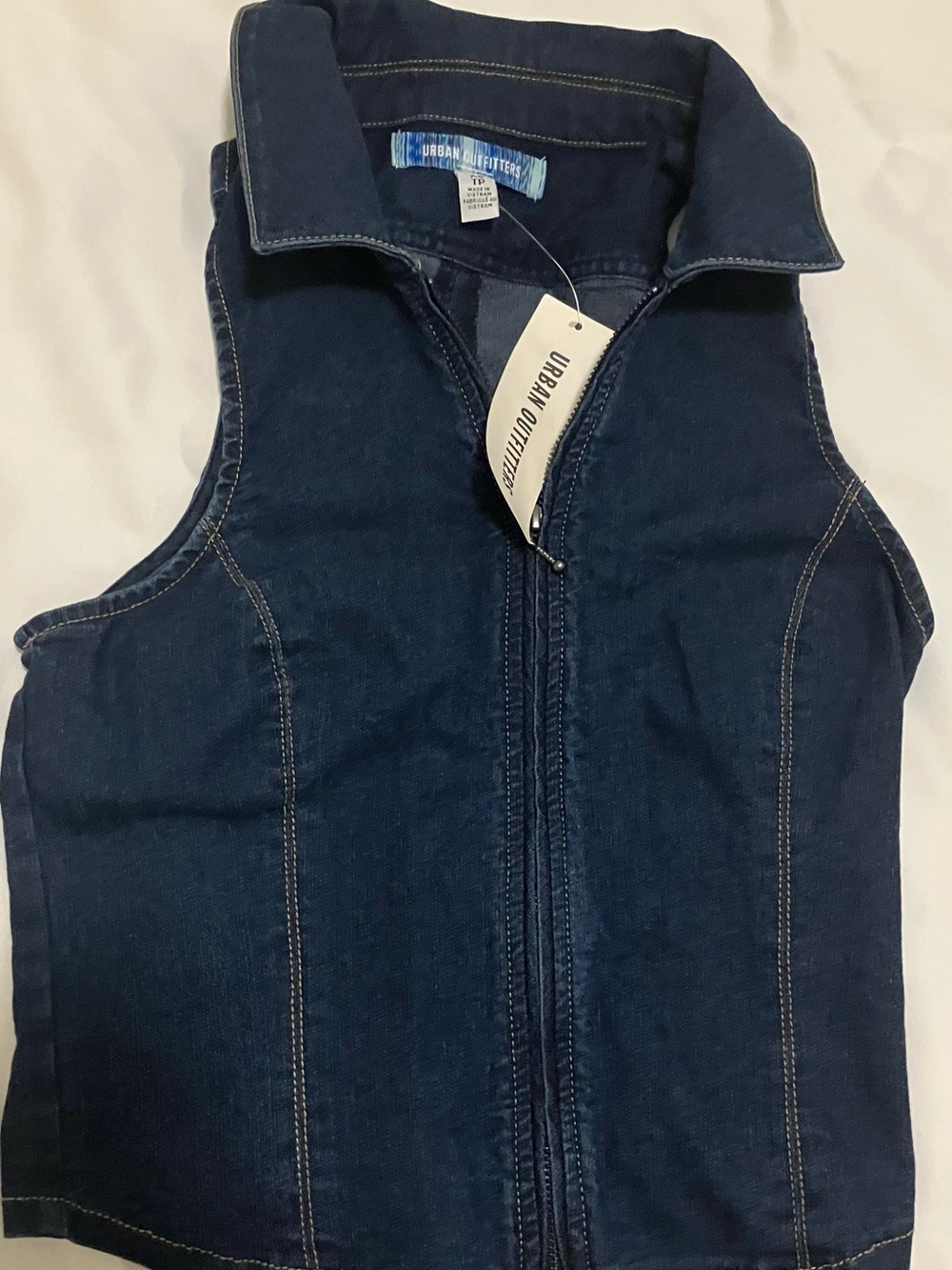 Urban Outfitters Women’s Dark Blue Denim Vest - Sleeveless Zip Front